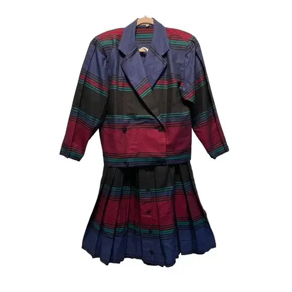 Perry Ellis Portfolio Vintage Stripe Skirt Jacket Suit Set - Picture 14 of 16